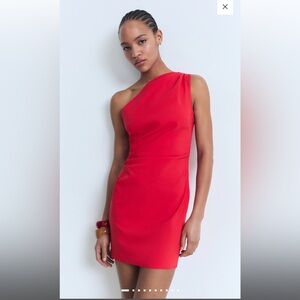 Mango Red One-Shoulder Dress